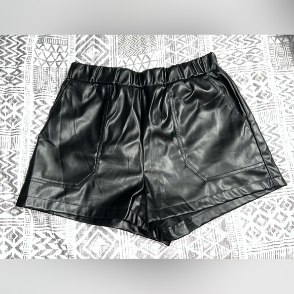 She + Sky Pants - Faux Leather Black Shorts